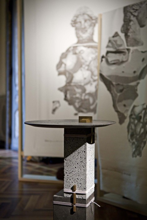 Big Pillar table Efesto and Athena textilesSmall Pillar table Formafantasma @ Cristina Galliena Bohman